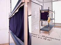 Iskander Guetta, “Abri+” curtain and bunk bed view with objects installed. - © Swiss Design Awards Blog